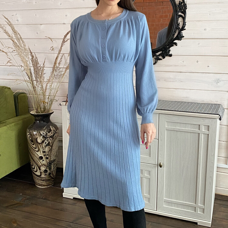 New in early summer! [LML] knitted high waist, slim and elegant women's medium and long dress 94312# ozq