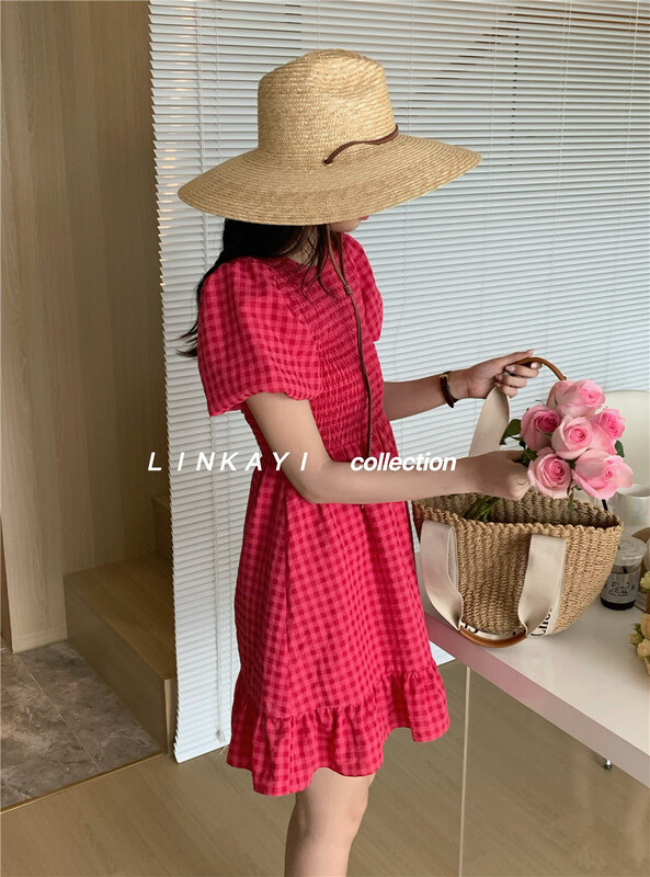[linkayi] Korean lady Plaid Dress 22452# hjy