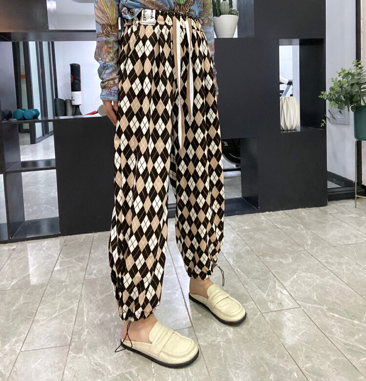 [Qijia +] personalized label Plaid casual pants 7353# zyh