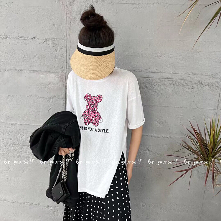 New in early summer! [be your self] Korean casual slit short sleeve T-shirt t66155# LSL