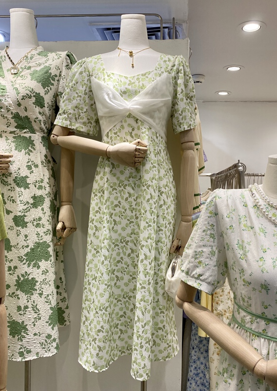 [mani] square neck floral bow dress 6947# HBx