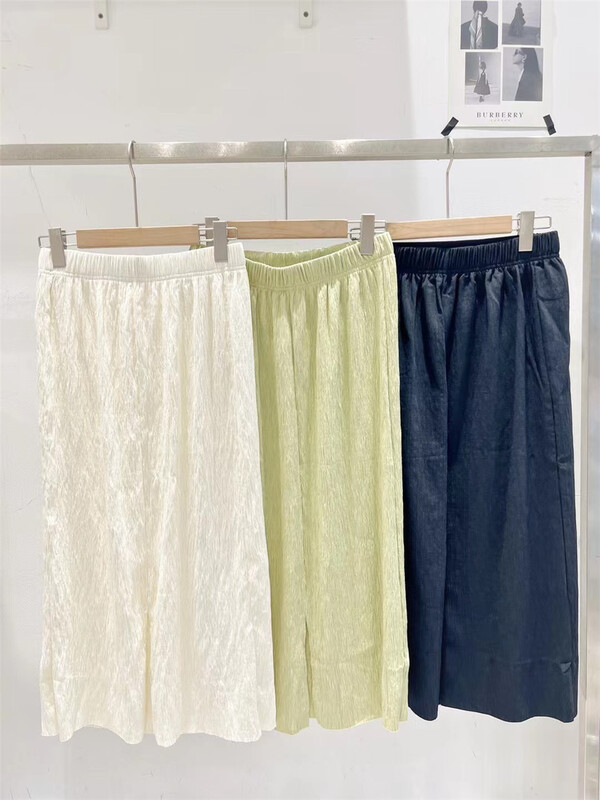 [td] elastic waist clean color slit skirt k001581# XJ
