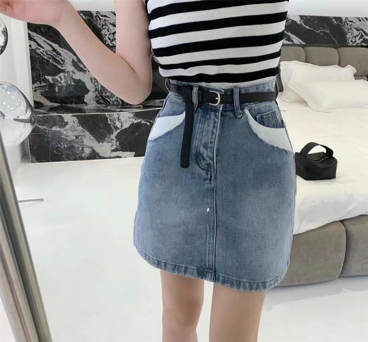 [oz] pocket featured A-line denim skirt (including lining) 3329# XJ