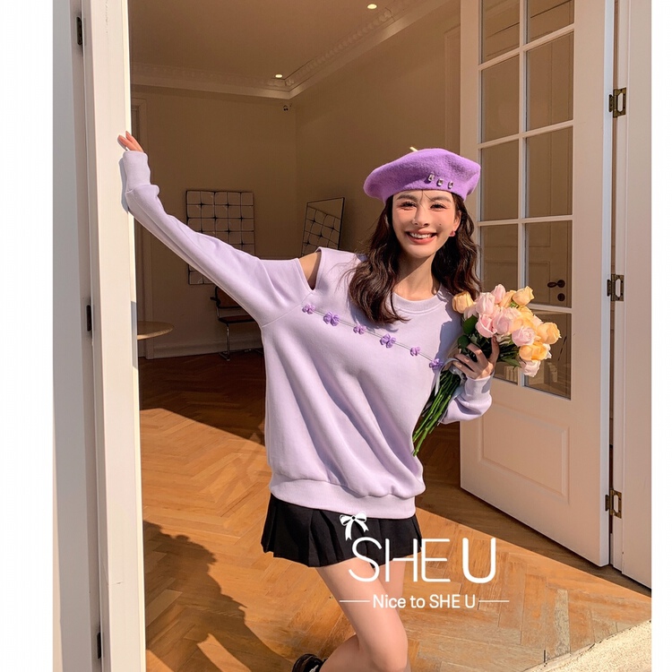 New year in early spring! [she u] design sense minority stitched flower sweater (non detachable flower) c80105# cqw