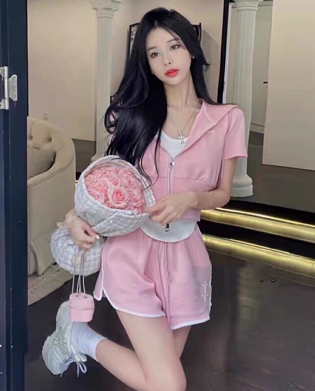 [JH] hooded short sleeved T-shirt + simple, fashionable and versatile sling + loose and comfortable suit (excluding matching) 41507# PCZ