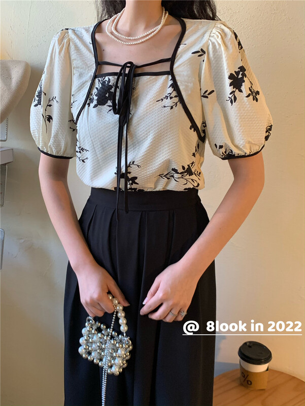 [8 look] square neck soft aging shirt (excluding necklace) 2241# hjy