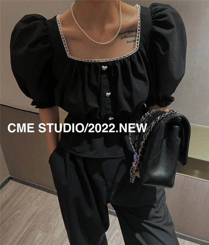 goods in stock! [CME studio] Korean style square neck pleated shirt 8260# ozq