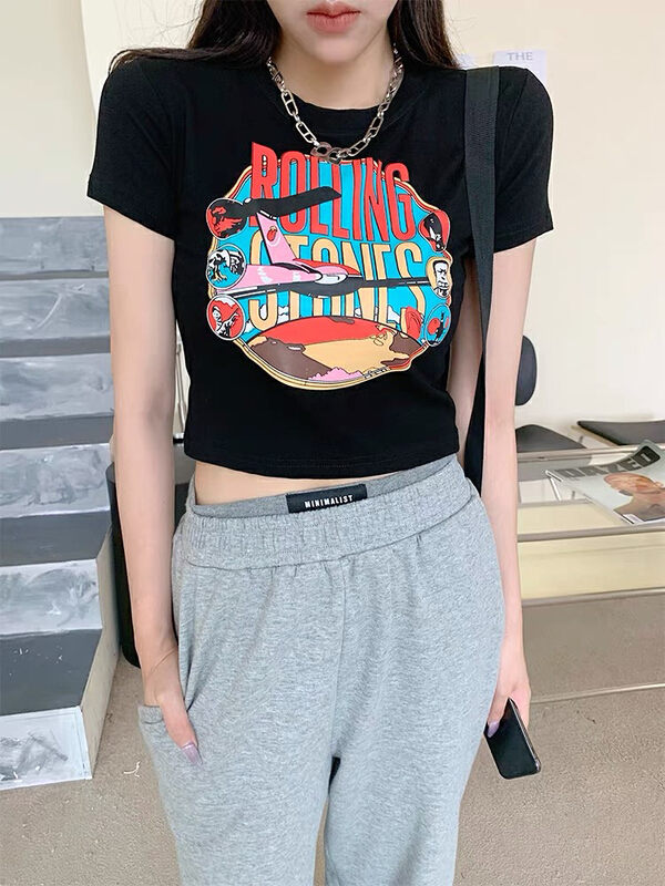 New in early summer! [blue show] funny printed short sleeved T-shirt 9120# LSW
