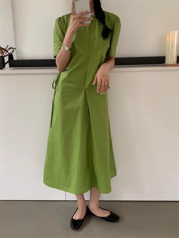 New in early summer! [forming-z] simple solid color drawstring dress 91177# zxl