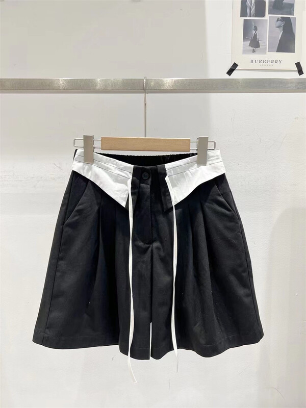 [td] high waist A-line color blocking wide leg casual shorts k001593# XJ