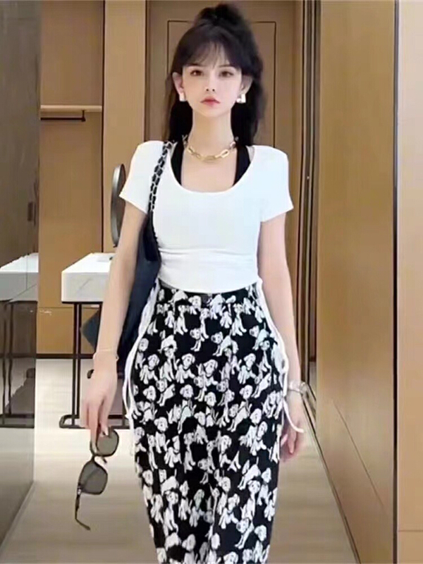 [fan fan] fashion Han fan'er fake two-piece neck drawstring blouse 5753# JJ