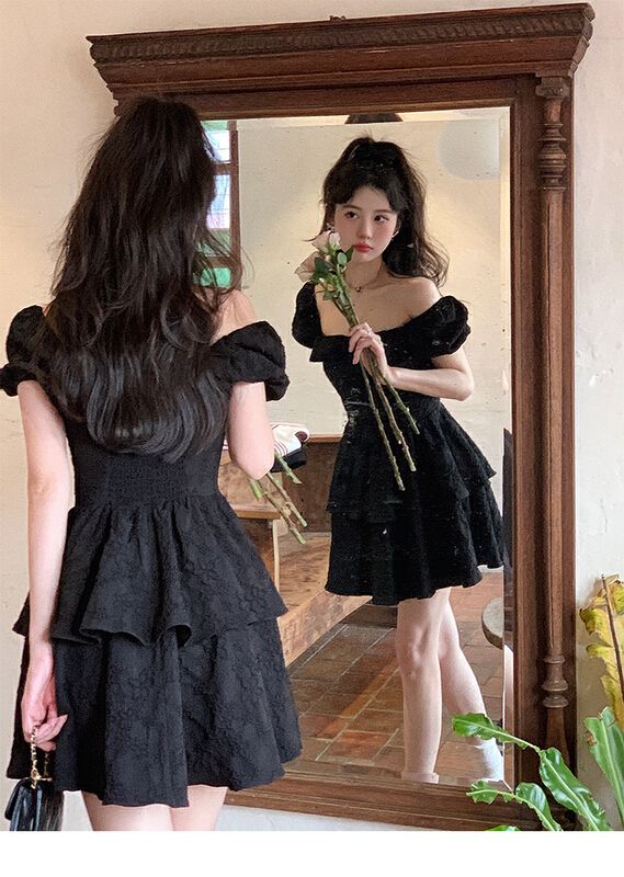 [savage] retro square neck stitched dress e8090# WPL