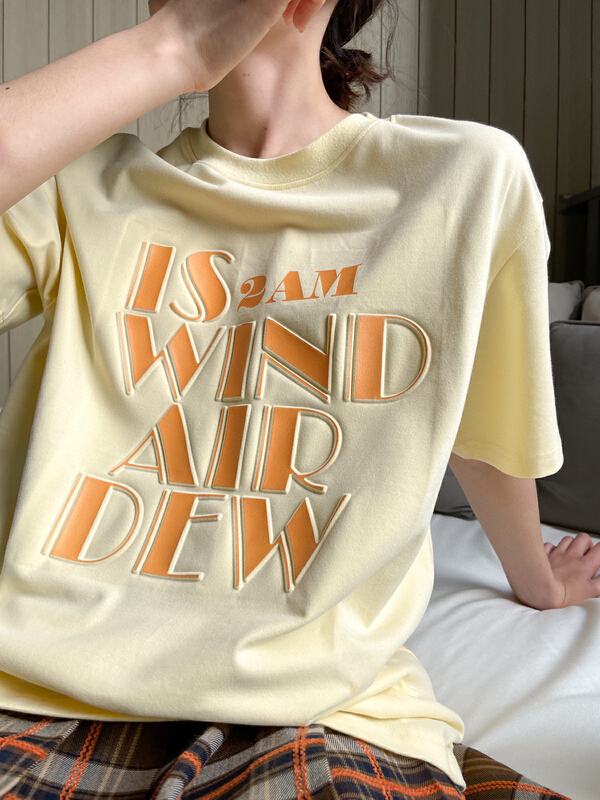 [wgwe] Korean casual letter print design round neck loose short sleeve T-shirt 1800# PCZ