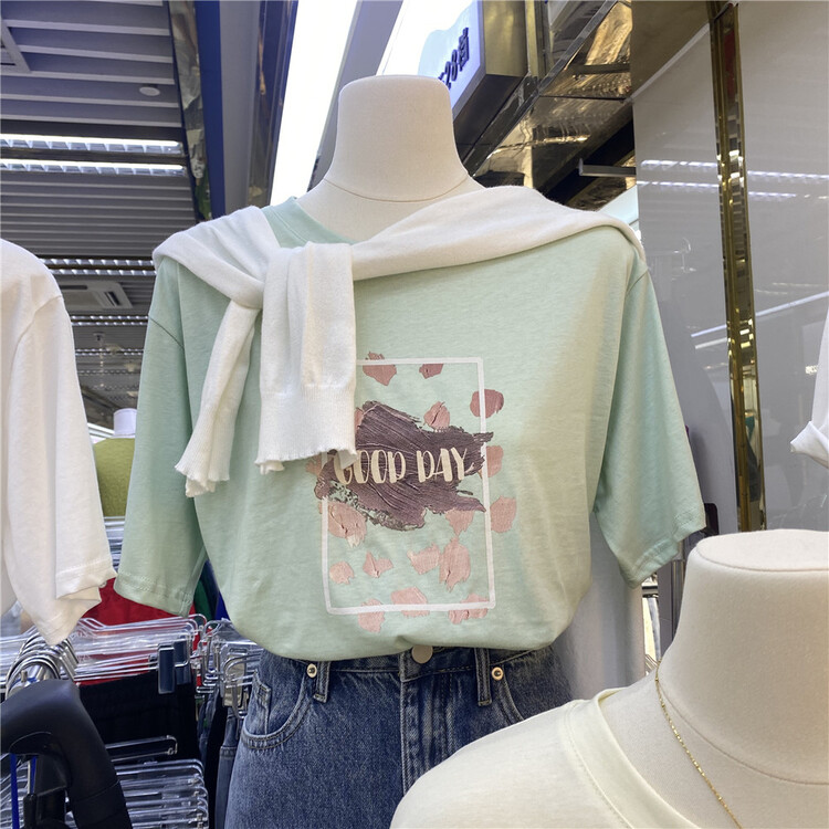 New in early summer! [Momo] Korean casual printed short sleeve T-shirt 3851# HBx
