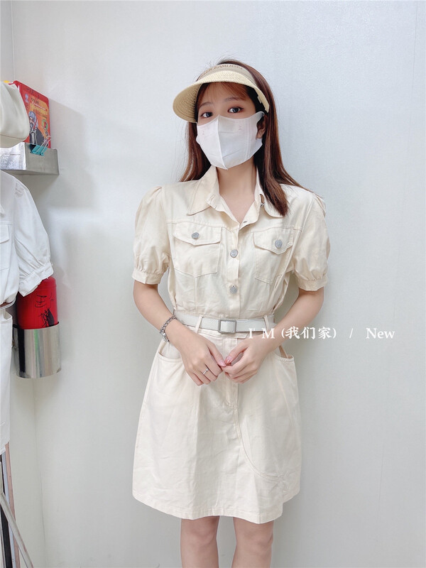 [I'm] Korean casual bubble sleeve dress (with belt) 8838# cqw