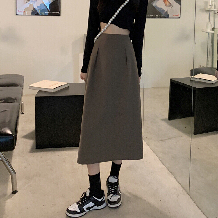New year in early spring! [timely rain] Han Feng ins simple and versatile high waist skirt 5427# jhy