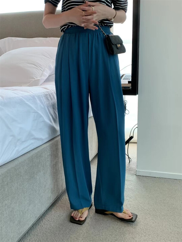[ouur] elastic waist thin wide leg casual pants 6019# XJ