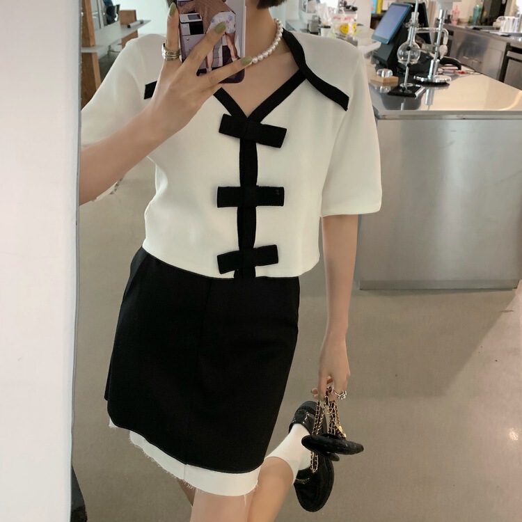 New in early summer! [DTU] Korean style design foreign style blouse (bow can't be disassembled) 32886-1# LSL