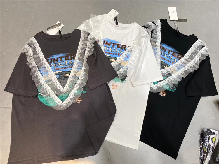 [Jin Han] cartoon printed lace short sleeve T-shirt ys1-8507# ozq