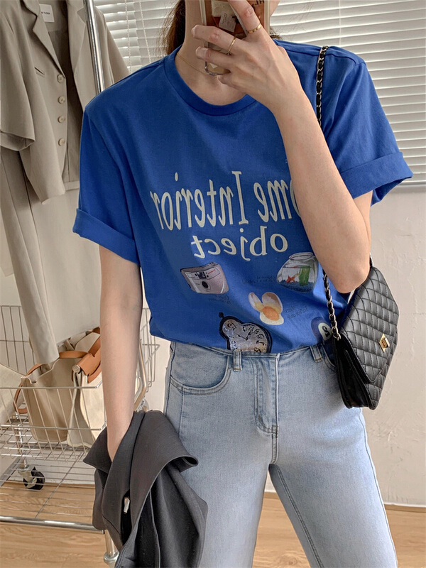 goods in stock! [about me] Korean ins print versatile short sleeve T-shirt 212016# cqw