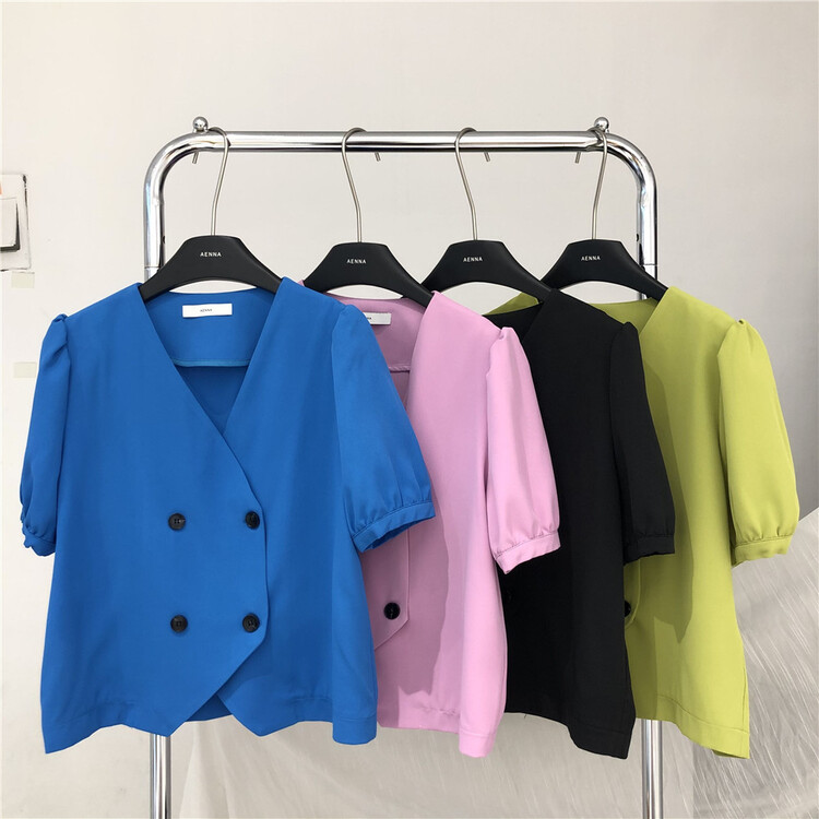 goods in stock! [aenna] Korean style bubble sleeve double breasted short coat 1311# cqw