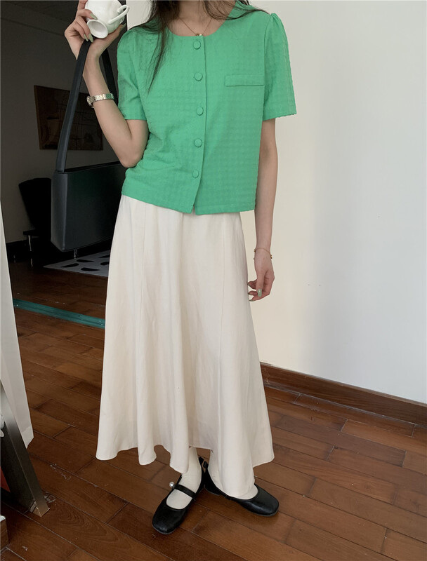 New in early summer! [forming-z] simple solid color medium length skirt 91063# zxl