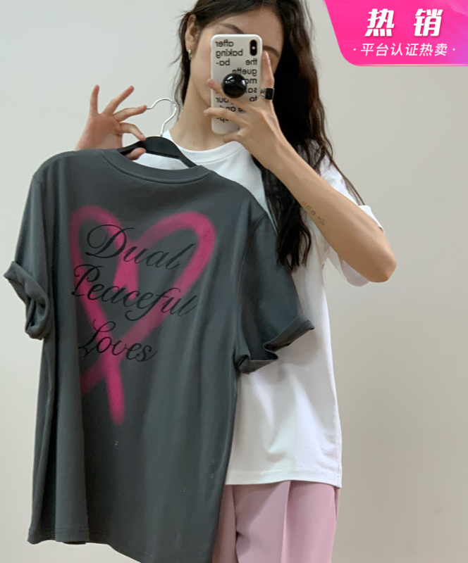 [onivinage oni] loose back love print short sleeve T-shirt od222t4997# zxl