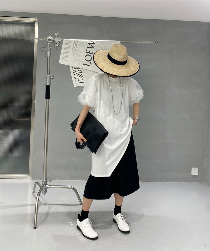 [Hyso] irregular design bubble sleeve short sleeve T-shirt 8905# XJ