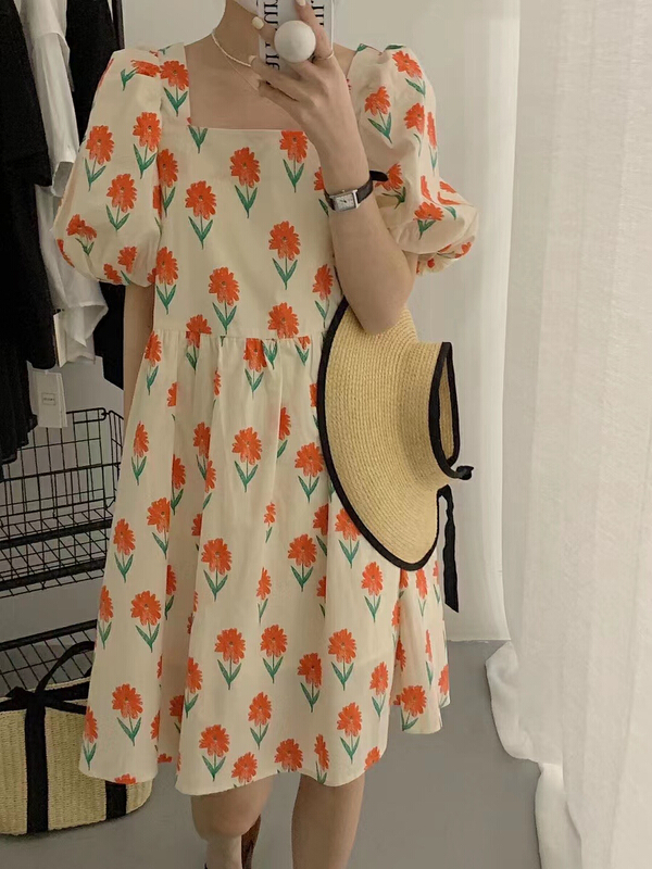 [Zoe Zoe] Korean version square neck floral dress c670# L