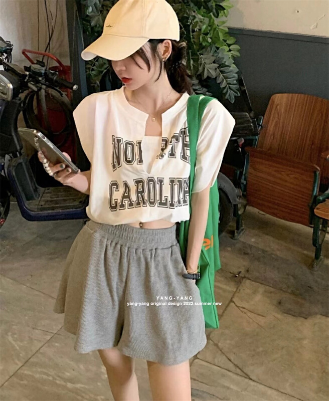 [Yang-Yang] Korean versatile letter sleeveless vest / sling (only vest) c3033a# CLS
