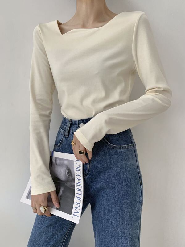 [context sense] simple solid color versatile long sleeve T-shirt tts1049# CLS