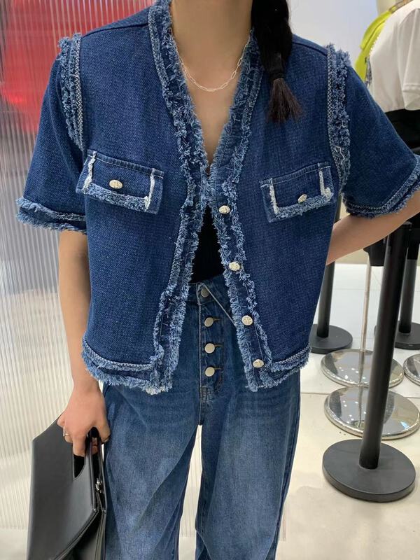 [ov] Korean loose cardigan denim jacket 5293# zxl