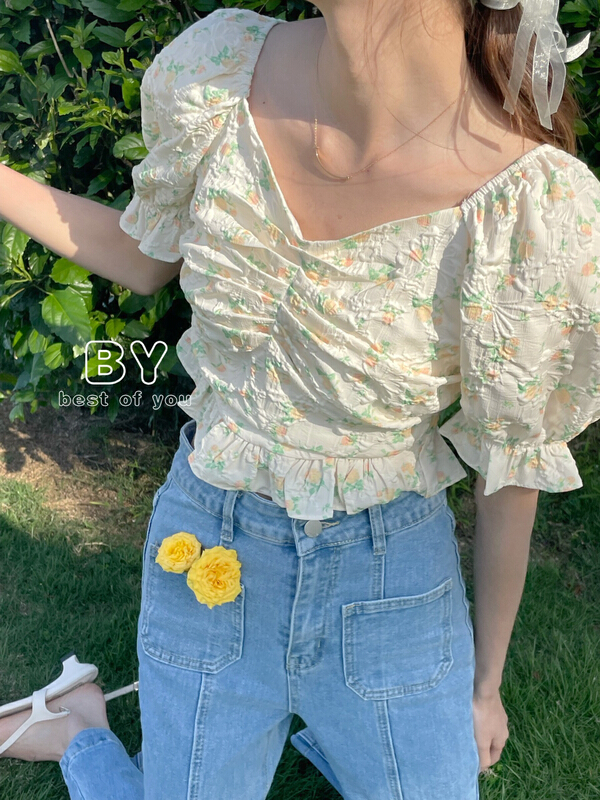 goods in stock! New in early summer! [best of you] small fresh three-dimensional flower shirt ys1-9867# HBx
