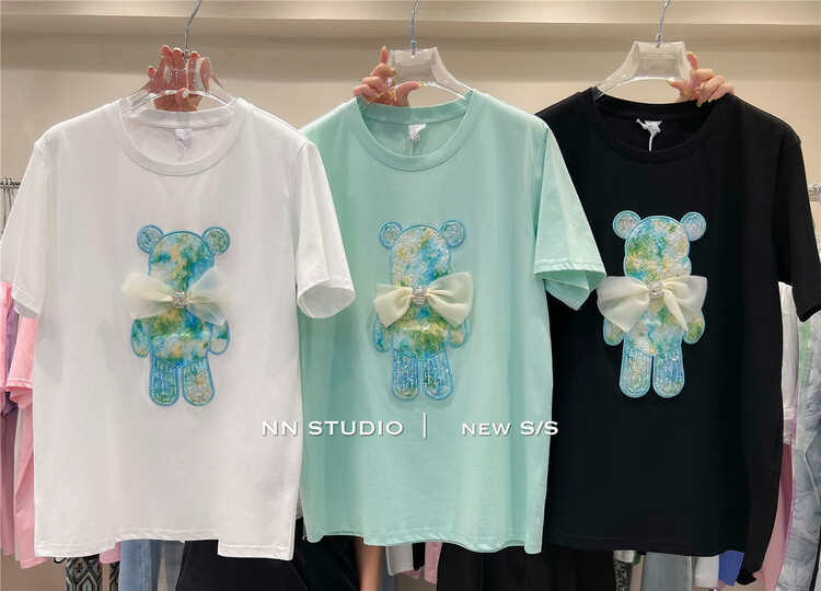 [NN] bear pattern versatile personalized short sleeve T-shirt 7508# XYY
