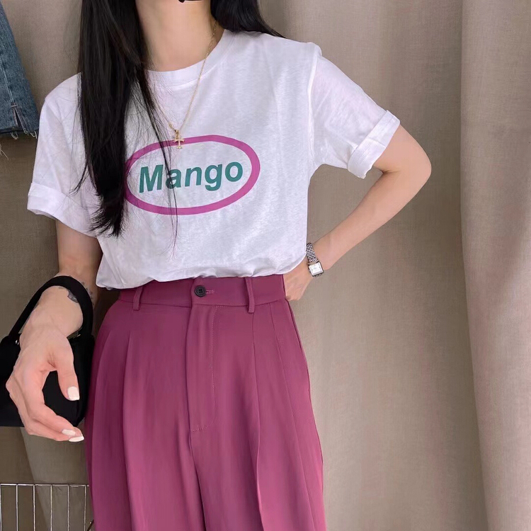 [bubble] Korean simple color contrast letter short sleeve T-shirt 22t099# ozq