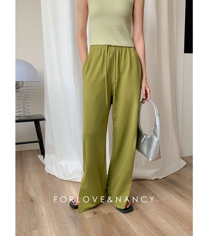 [FN] elastic waist simple wide leg versatile casual pants (with waist rope) nb2ka4315# cqw