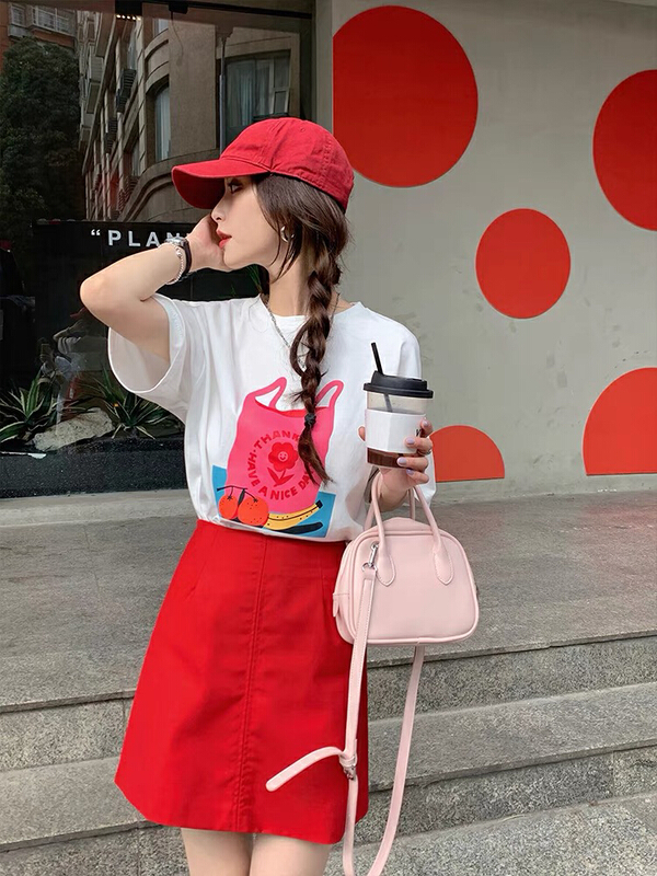 [JH] letter printed short sleeved T-shirt + slim Skirt Set (without matching) 41710# PCZ