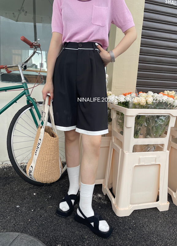 [Nina life] contrast edge fashion loose casual shorts 8096# zxl
