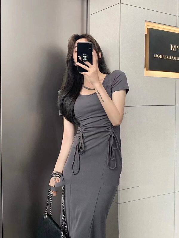 New in early summer! [FF. Studio] Korean fashion hot girl careful machine drawstring pleated fishtail dress 2996# ozq