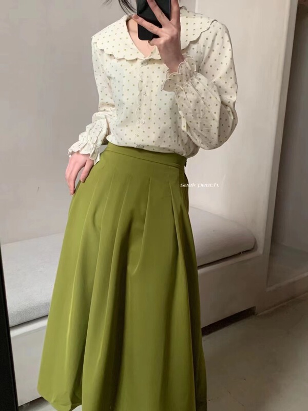 goods in stock! New year in early spring! [seek peach] pleated lady style skirt 80059# ll