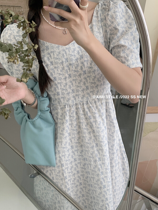 【AIMISTYLE】溫柔小眾設計感碎花連衣裙(配系帶)  10872#  HBX