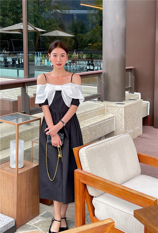 [um micron] elegant splicing suspender dress 66251# hjy
