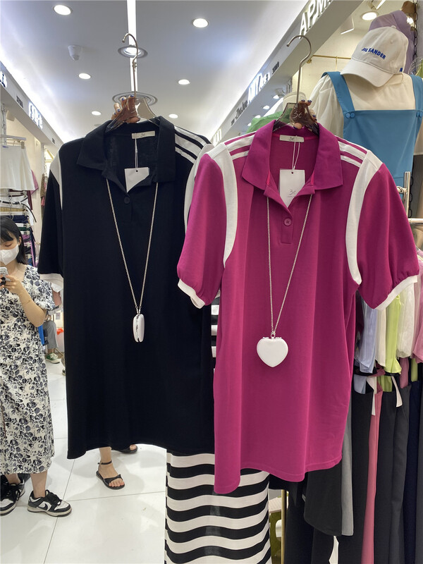 [3T] simple casual Polo neck loose short sleeve dress (with mirror) 6256# WPL