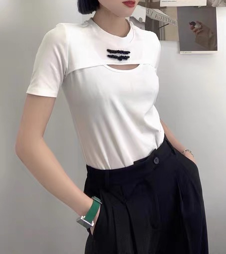 [Anan] niche design hollow out short sleeve T-shirt 2082# WTT