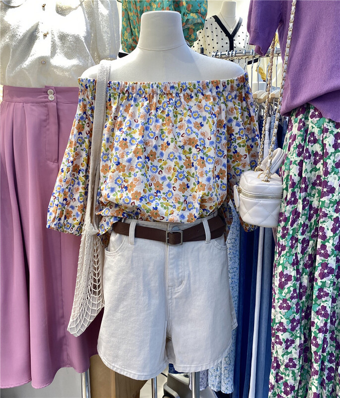 goods in stock! New in early summer! [new August] sweet aging broken flower shoulder shirt 6102# HBx