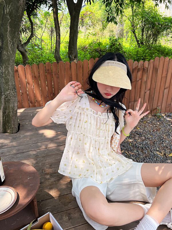 【蓉兒家】清新小花花方領小衫  20757#  HJY