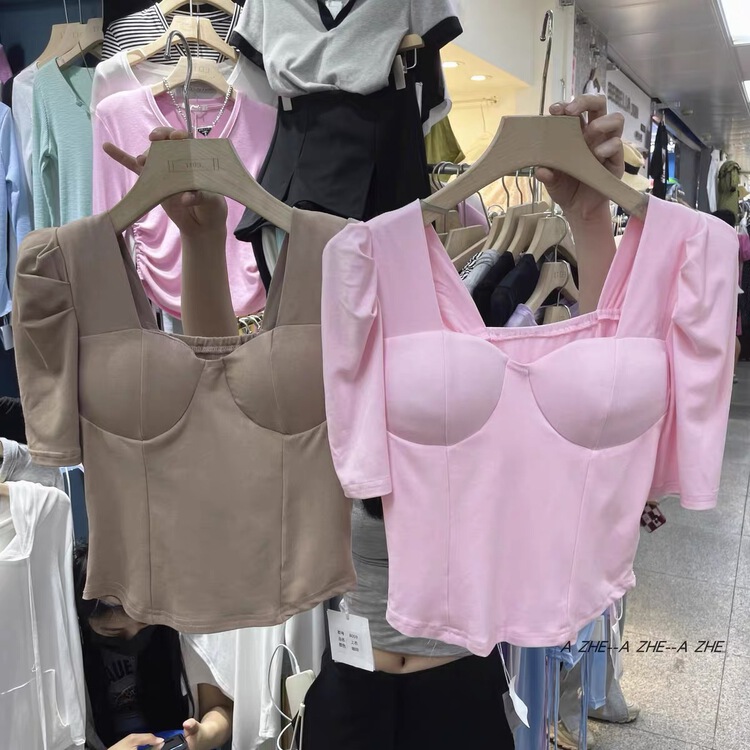 New in early summer! [1to3] square neck simple Spice Girl blouse d8059# LSW