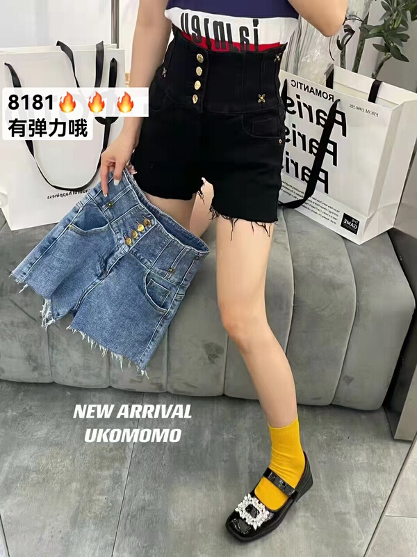 goods in stock! [x2 Fansi feather] high waist elastic thin denim shorts 8181# WTT
