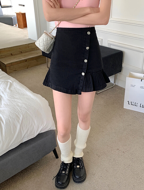 goods in stock! New year in early spring! [timely rain] Han Feng ins sweet lotus leaf edge retro spice girl high waist thin skirt pants (only skirt pants) b8827# jhy
