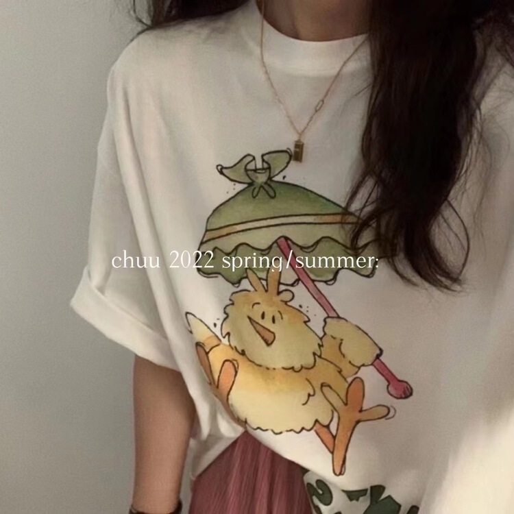 [chuu] cartoon letter printed short sleeve T-shirt 61175# HBx